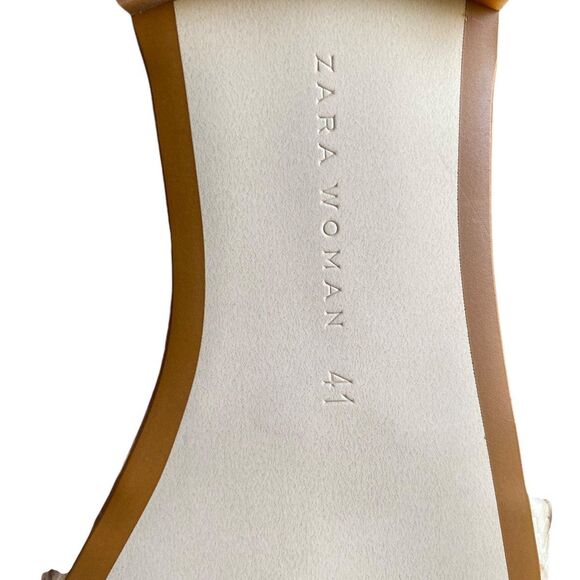 Zara Woman EU 41 US 10 leather snake print beige cream Tan nude slide sandals - Picture 9 of 13